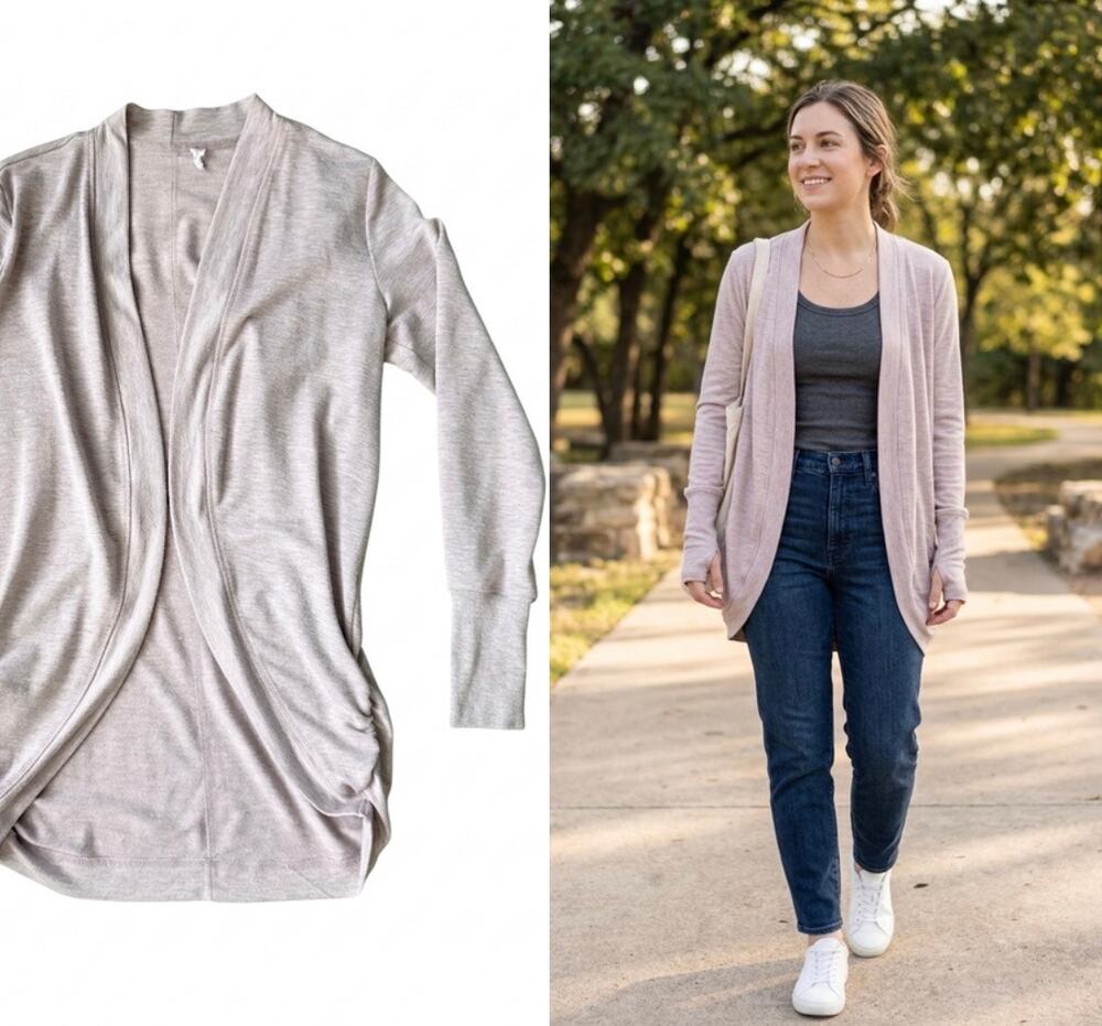 Like Athleta Pranayama Wrap Light Pink Cocoon Cardigan with Thumbholes S